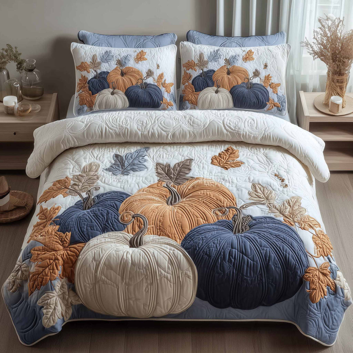 Elegant Pumpkin 3-Piece Quilted Bedding Set GFTONL6045