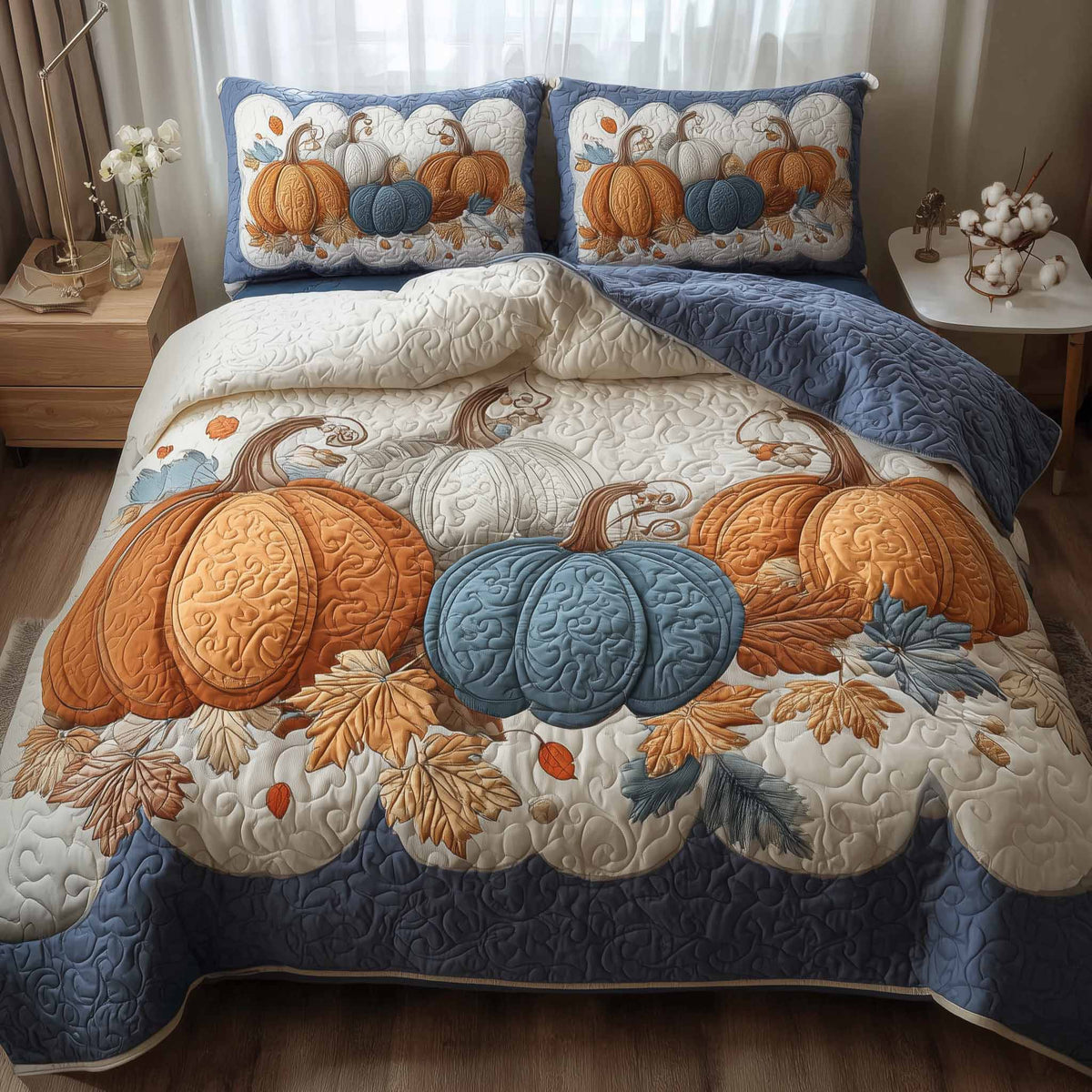 Elegant Pumpkin 3-Piece Quilted Bedding Set GFTONL6046
