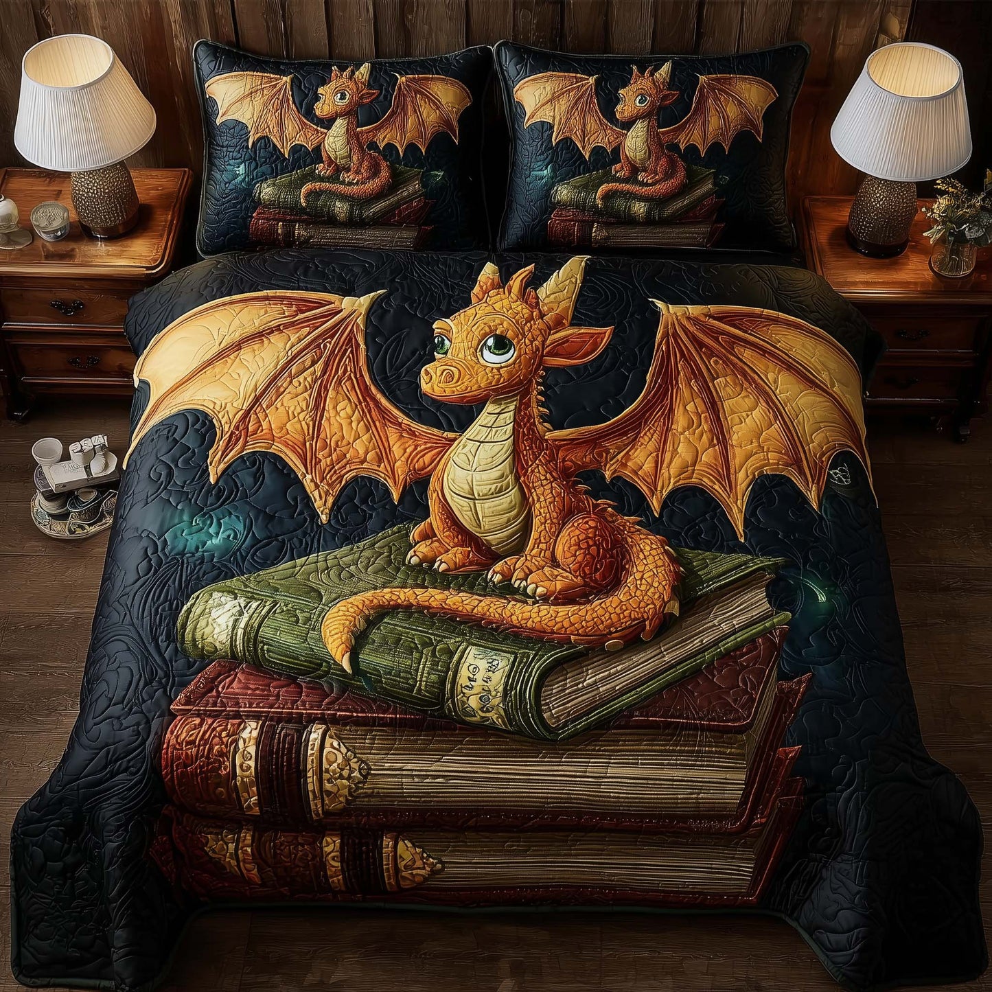 Dragon Book 3-Piece Quilted Bedding Set GFTONL6060
