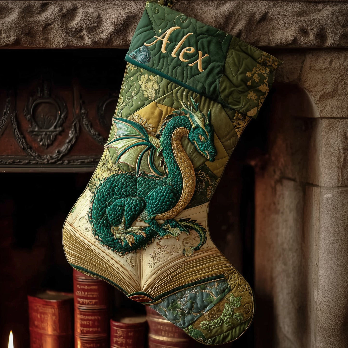 Green Dragon Quilted Christmas Stocking GFTONL6078