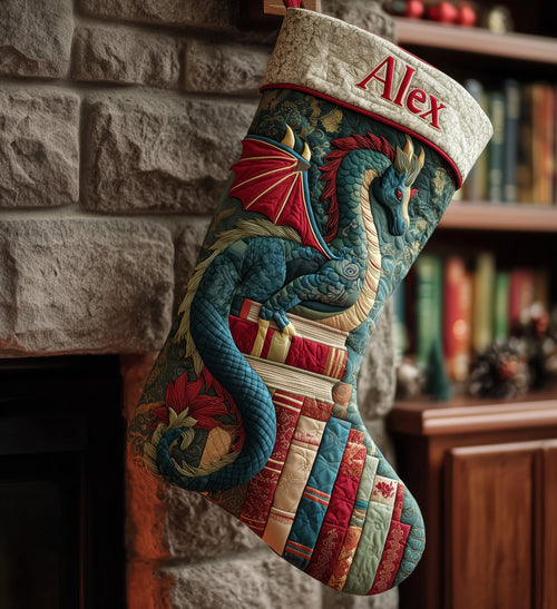 Dragon And Books Quilted Christmas Stocking GFTONL6086