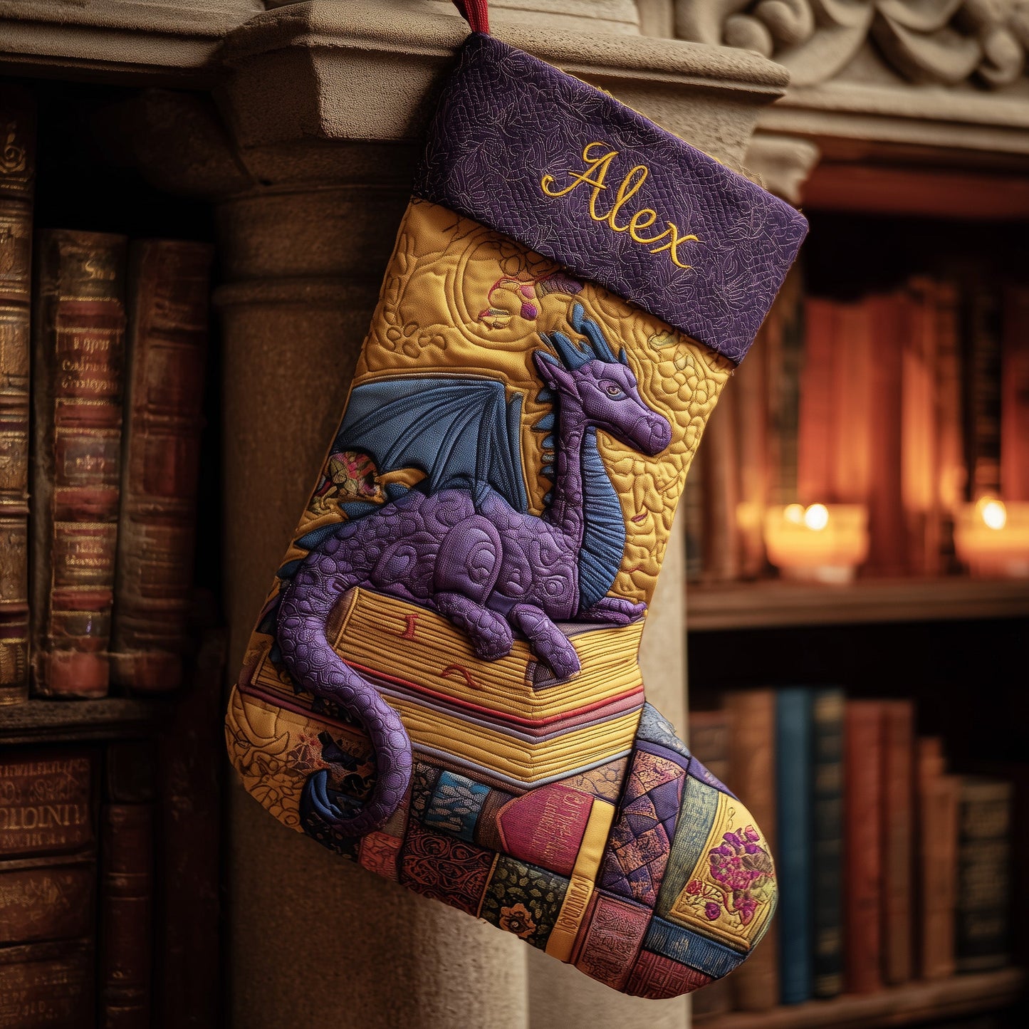 Dragon And Books Quilted Christmas Stocking GFTONL6089