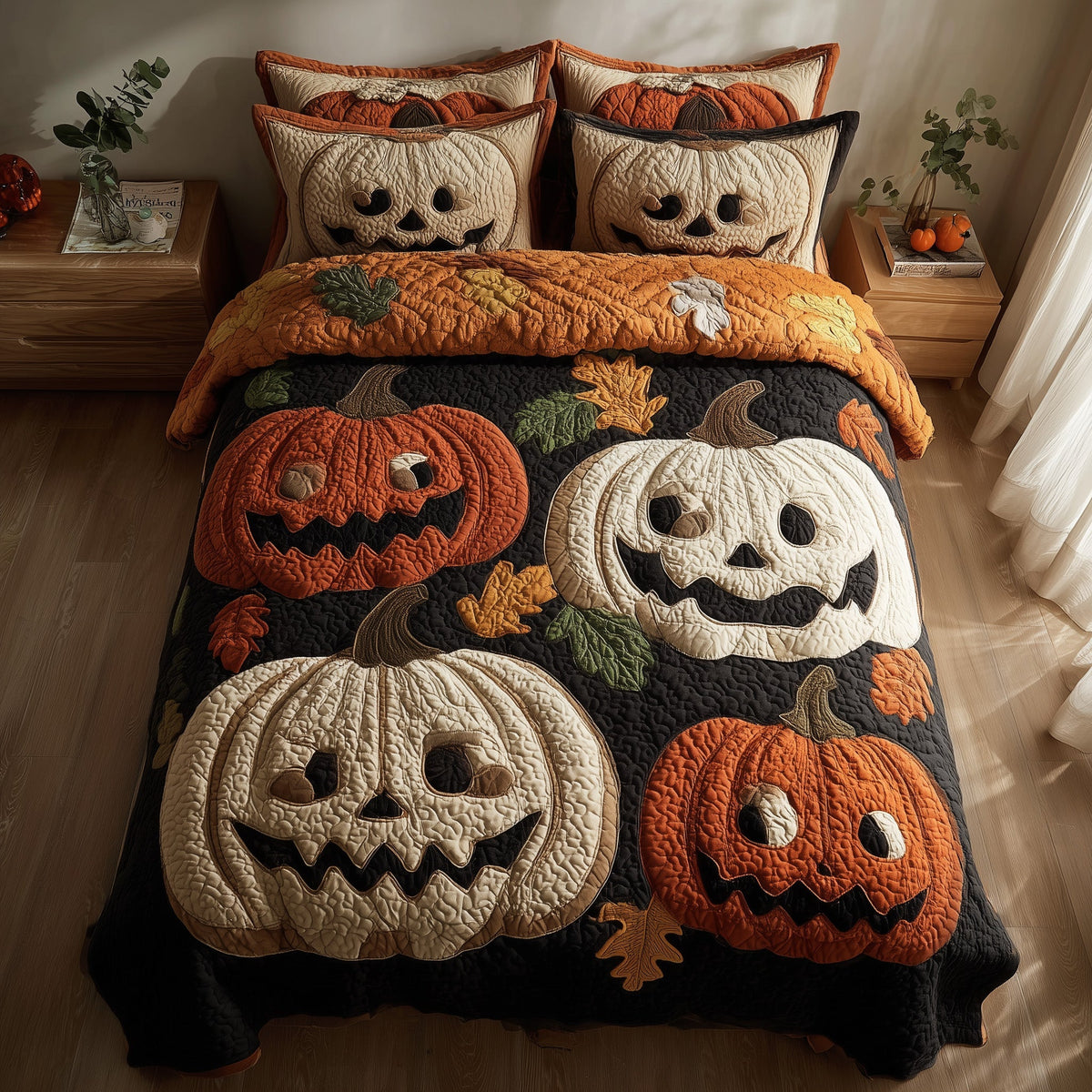 Whimsical Pumpkin 3-Piece Quilted Bedding Set GFTONL6095
