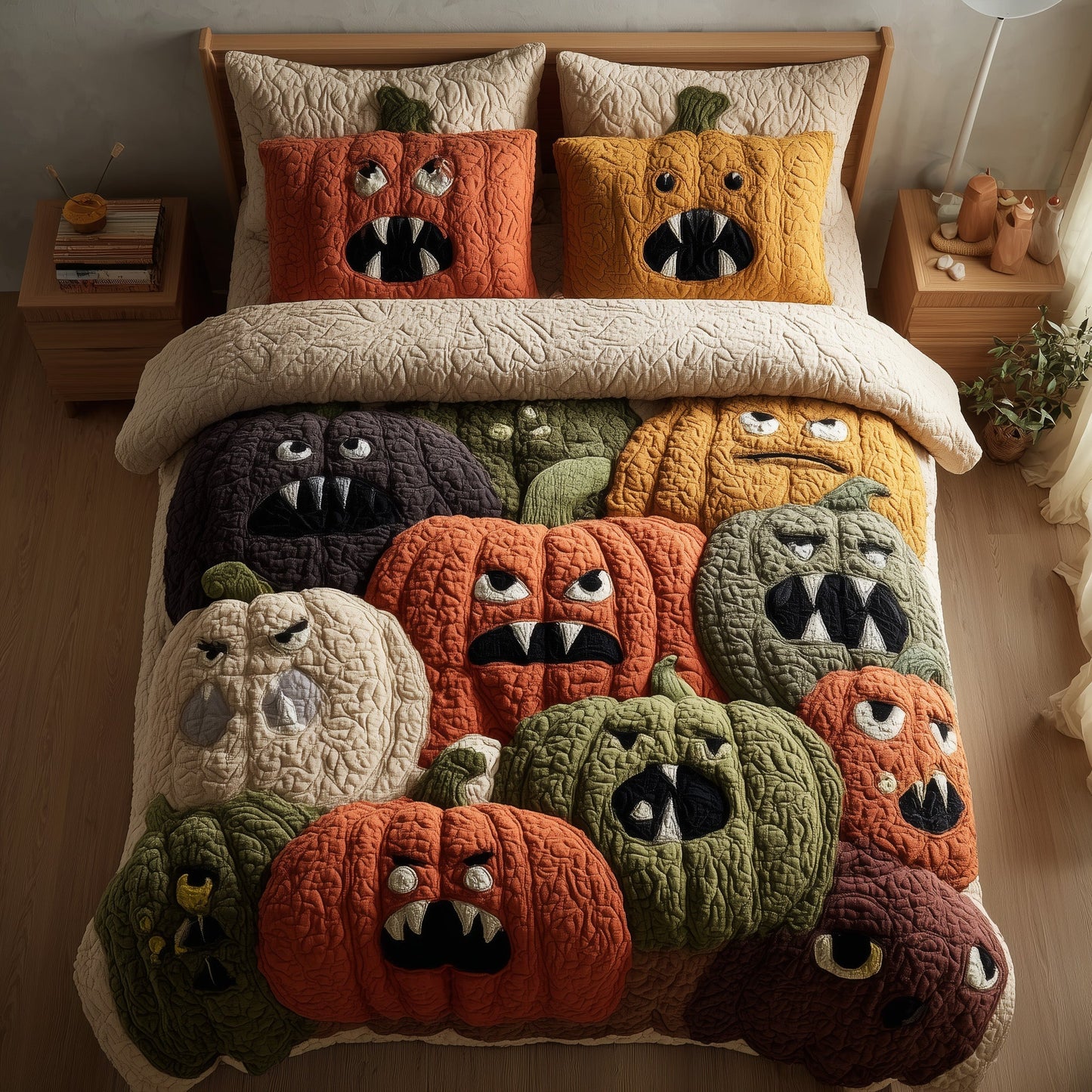 Whimsical Pumpkin 3-Piece Quilted Bedding Set GFTONL6097