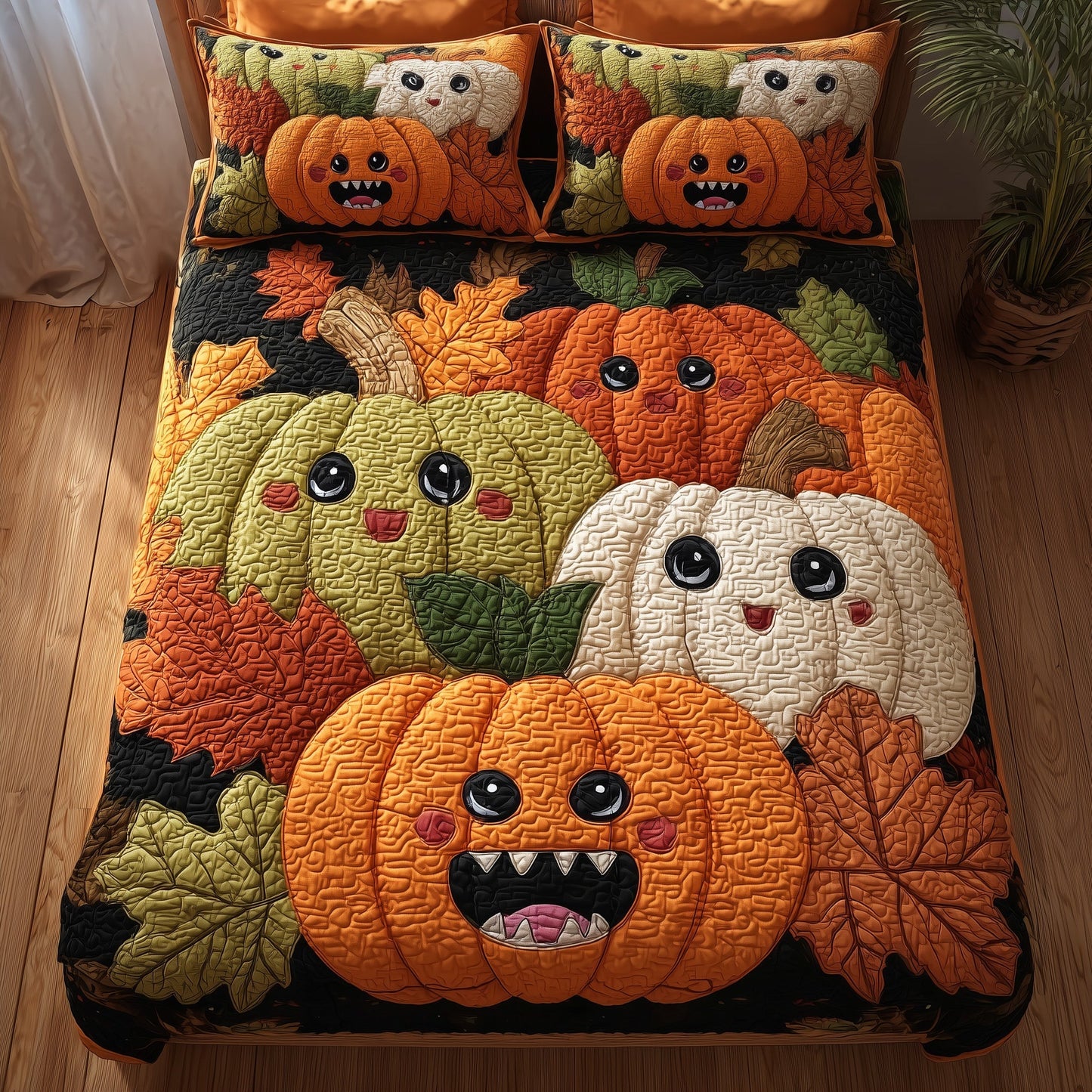 Whimsical Pumpkin 3-Piece Quilted Bedding Set GFTONL6099