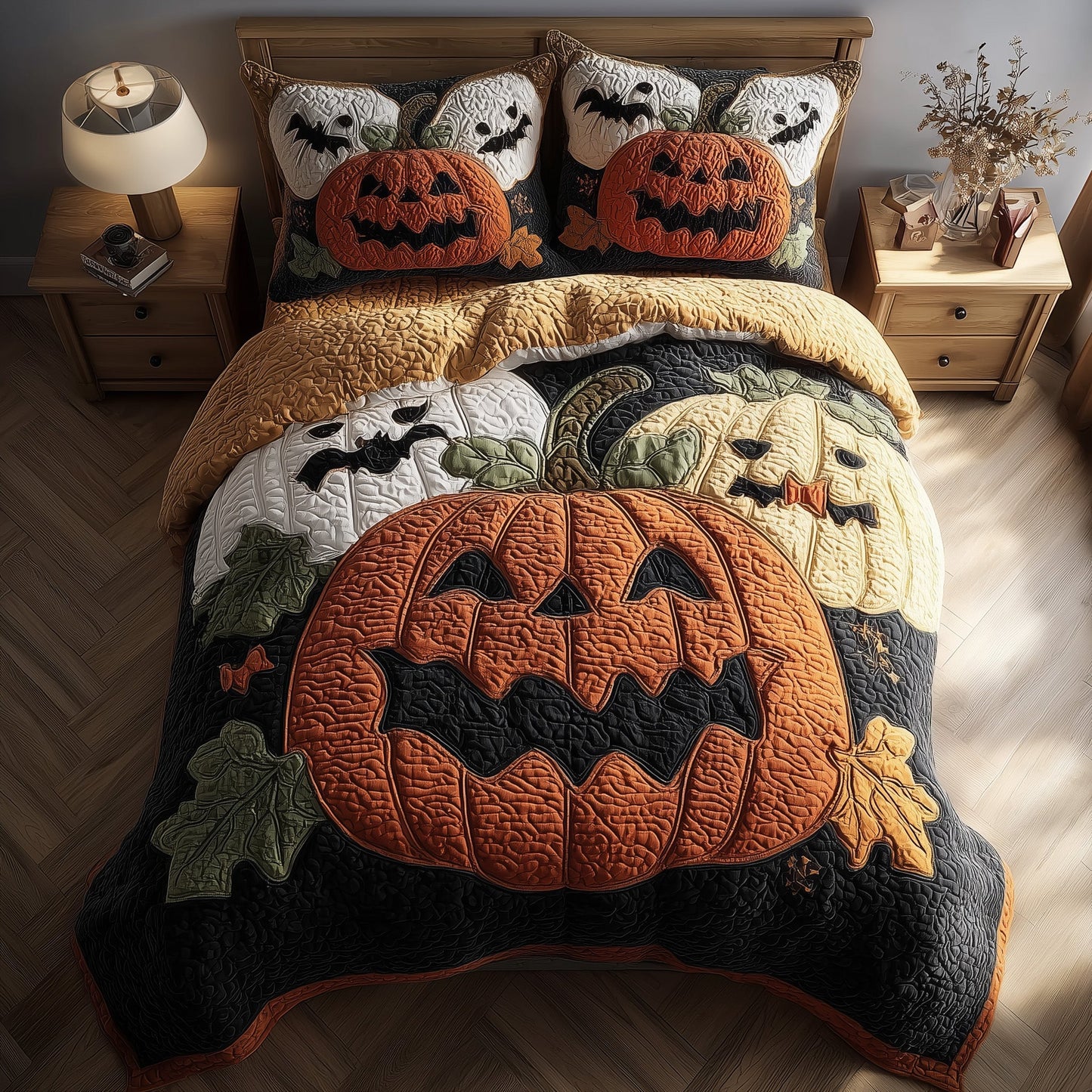 Spooky Pumpkin 3-Piece Quilted Bedding Set GFTONL6103
