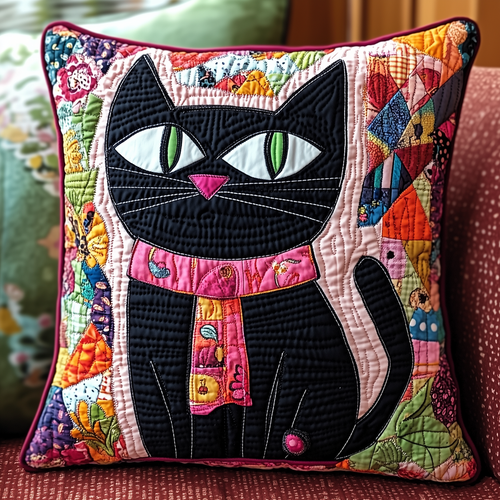 Floral Wearing Pink Cat Quilted Pillow Case GFTONL611