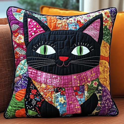 Floral Wearing Pink Cat Quilted Pillow Case GFTONL612