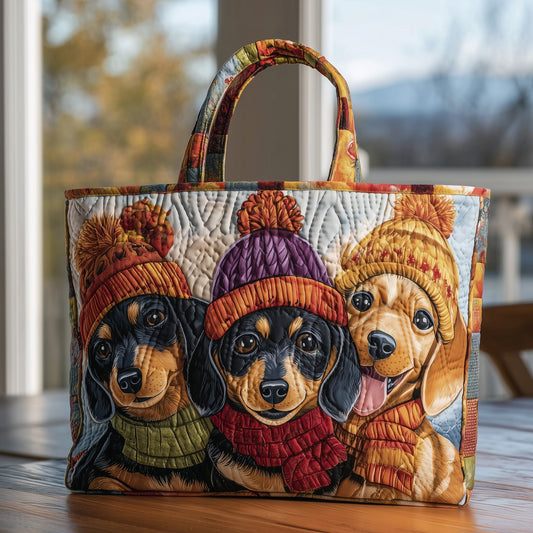 Cheerful Dachshund Quilted Tote Bag GFTONL6139