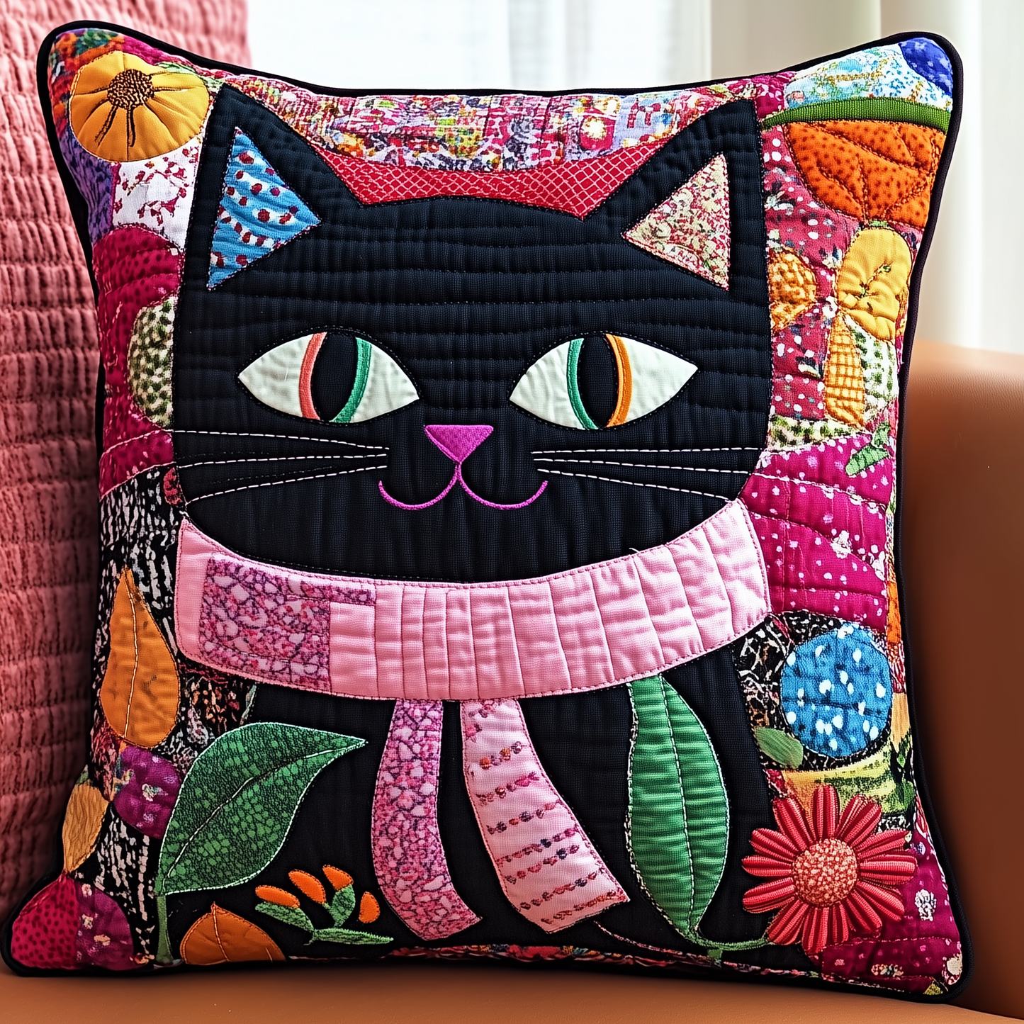 Floral Wearing Pink Cat Quilted Pillow Case GFTONL613