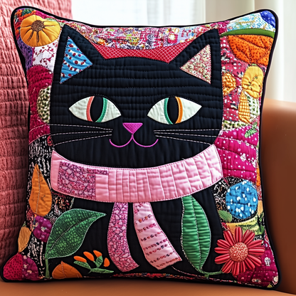 Floral Wearing Pink Cat Quilted Pillow Case GFTONL613