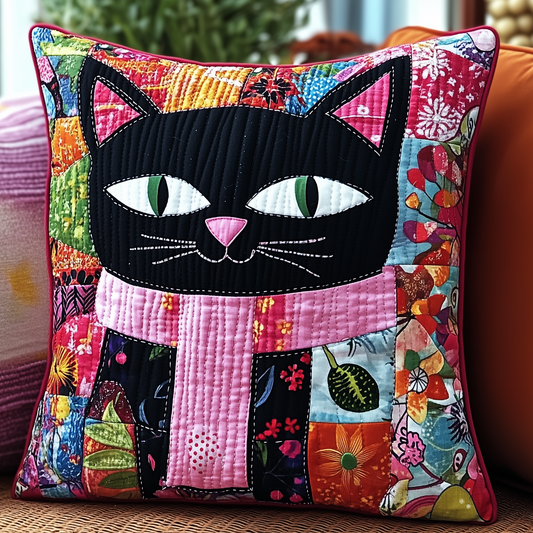 Floral Wearing Pink Cat Quilted Pillow Case GFTONL614