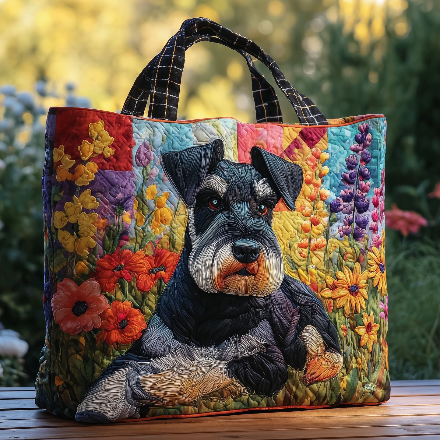 Floral Schnauzer Quilted Tote Bag GFTONL6156
