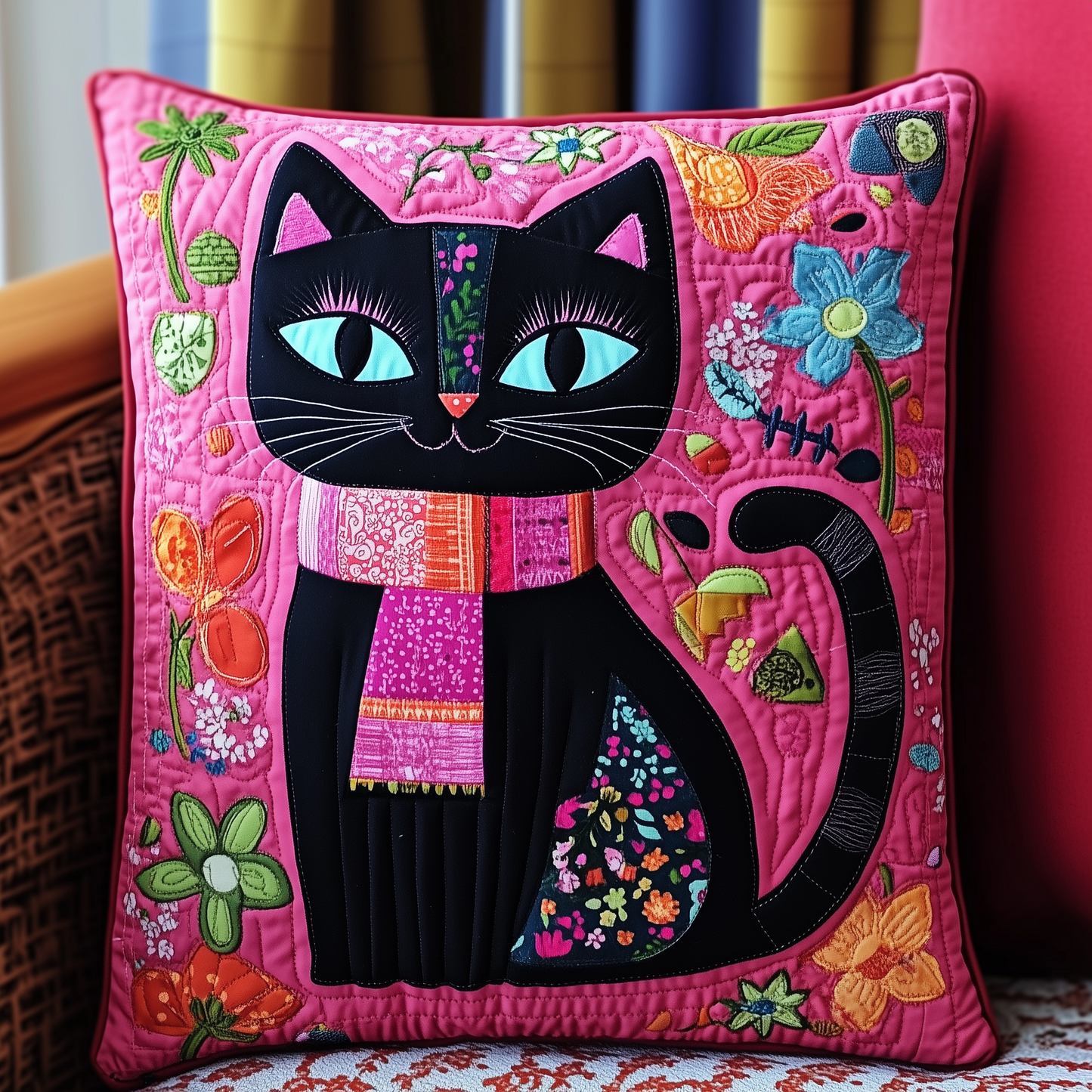 Floral Wearing Pink Cat Quilted Pillow Case GFTONL615