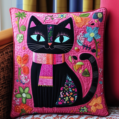 Floral Wearing Pink Cat Quilted Pillow Case GFTONL615