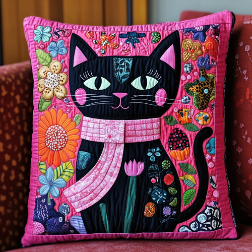 Floral Wearing Pink Cat Quilted Pillow Case GFTONL616