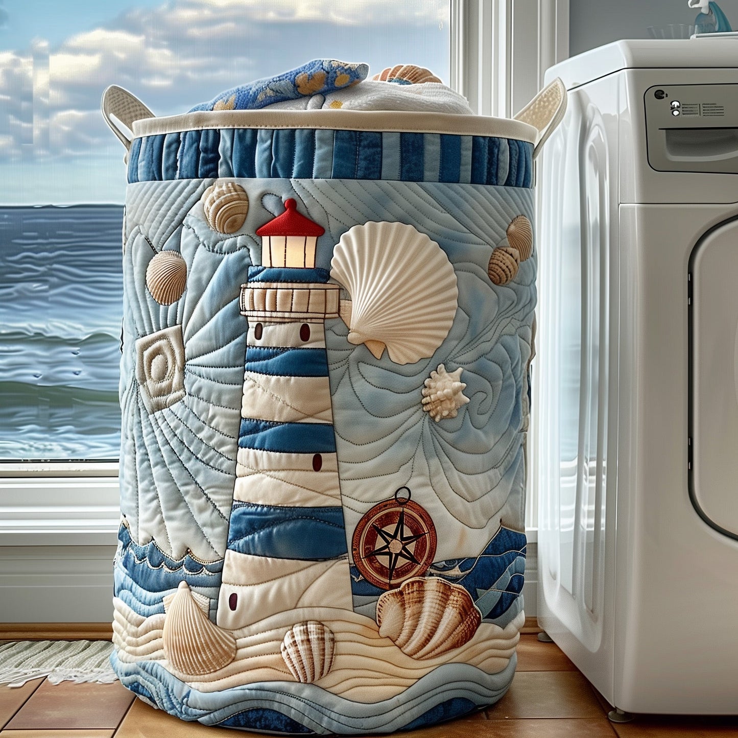Nautical Lighthouse Quilted Laundry Basket GFTONL6223