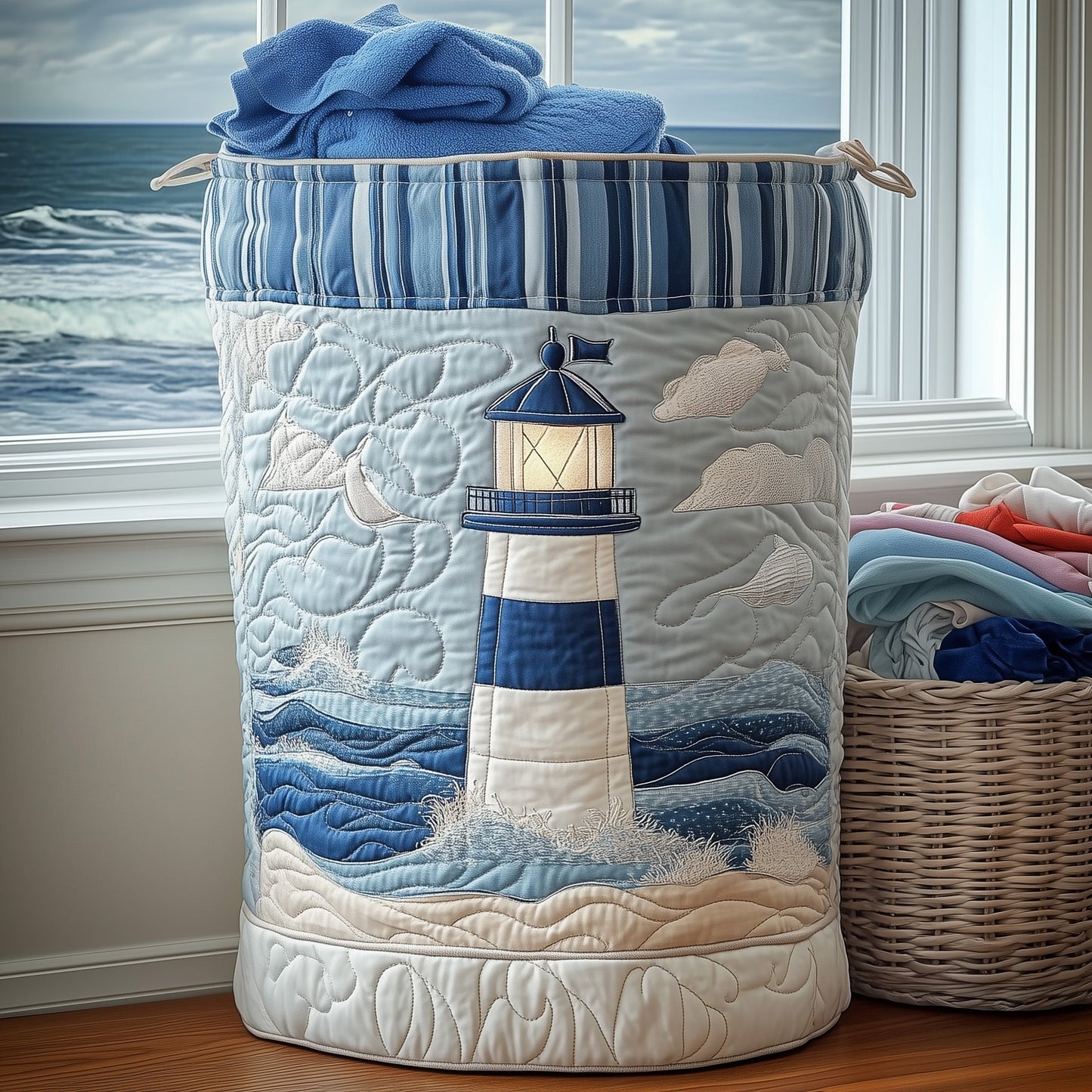 Peaceful Lighthouse Quilted Laundry Basket GFTONL6224