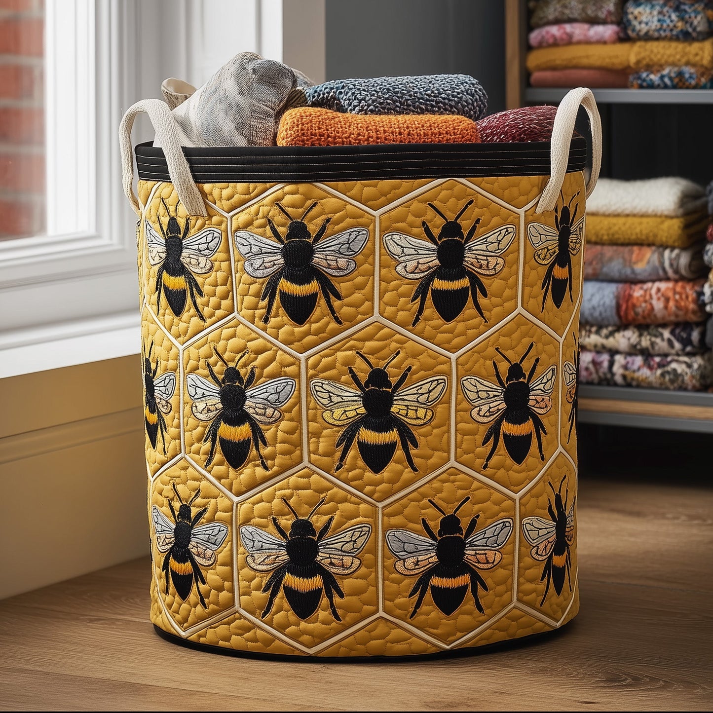 Honey Bee Quilted Laundry Basket GFTONL6237