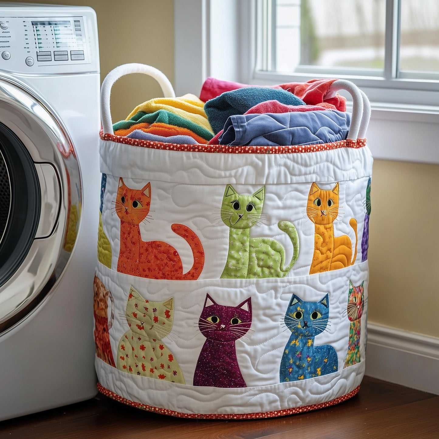 Playful Cat Quilted Laundry Basket GFTONL6243