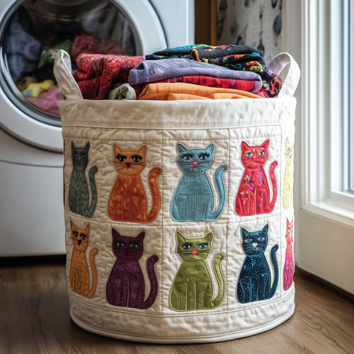 Playful Cat Quilted Laundry Basket GFTONL6244