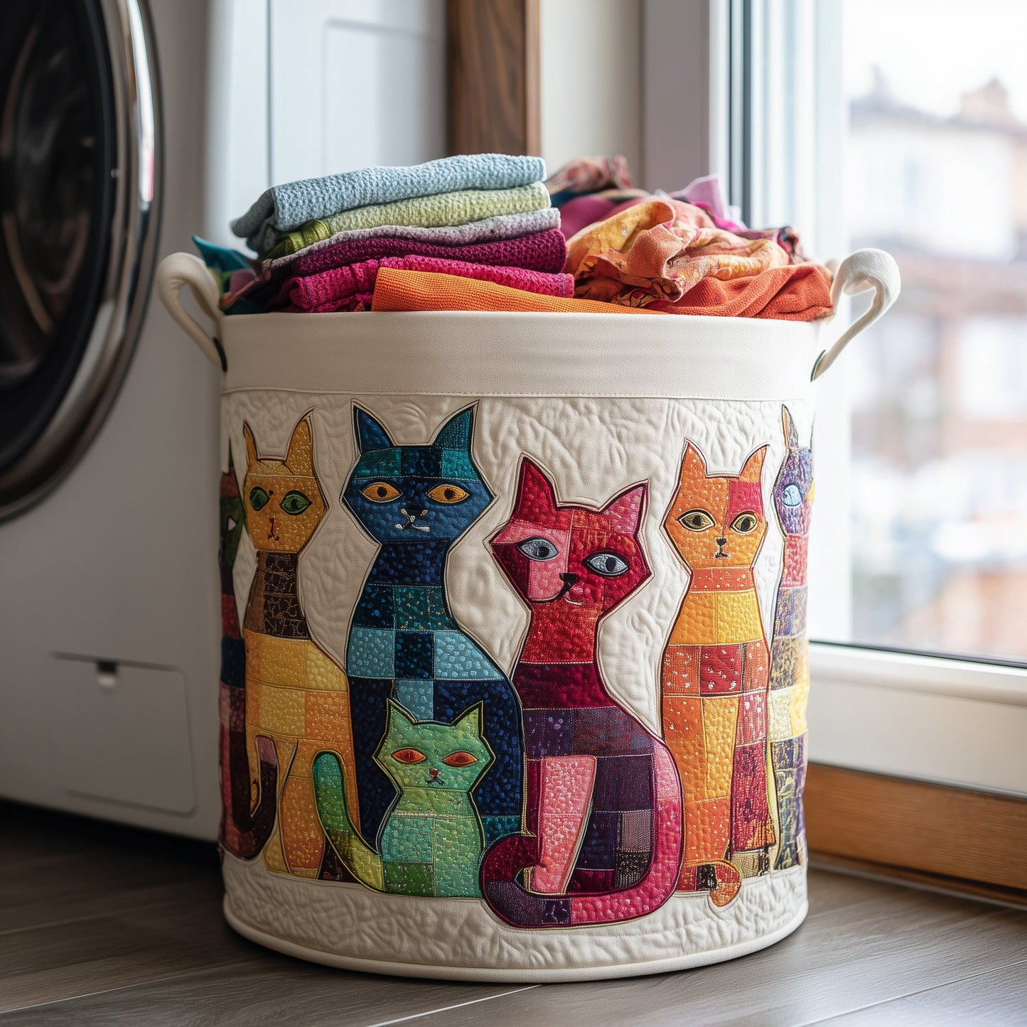 Playful Cat Quilted Laundry Basket GFTONL6246