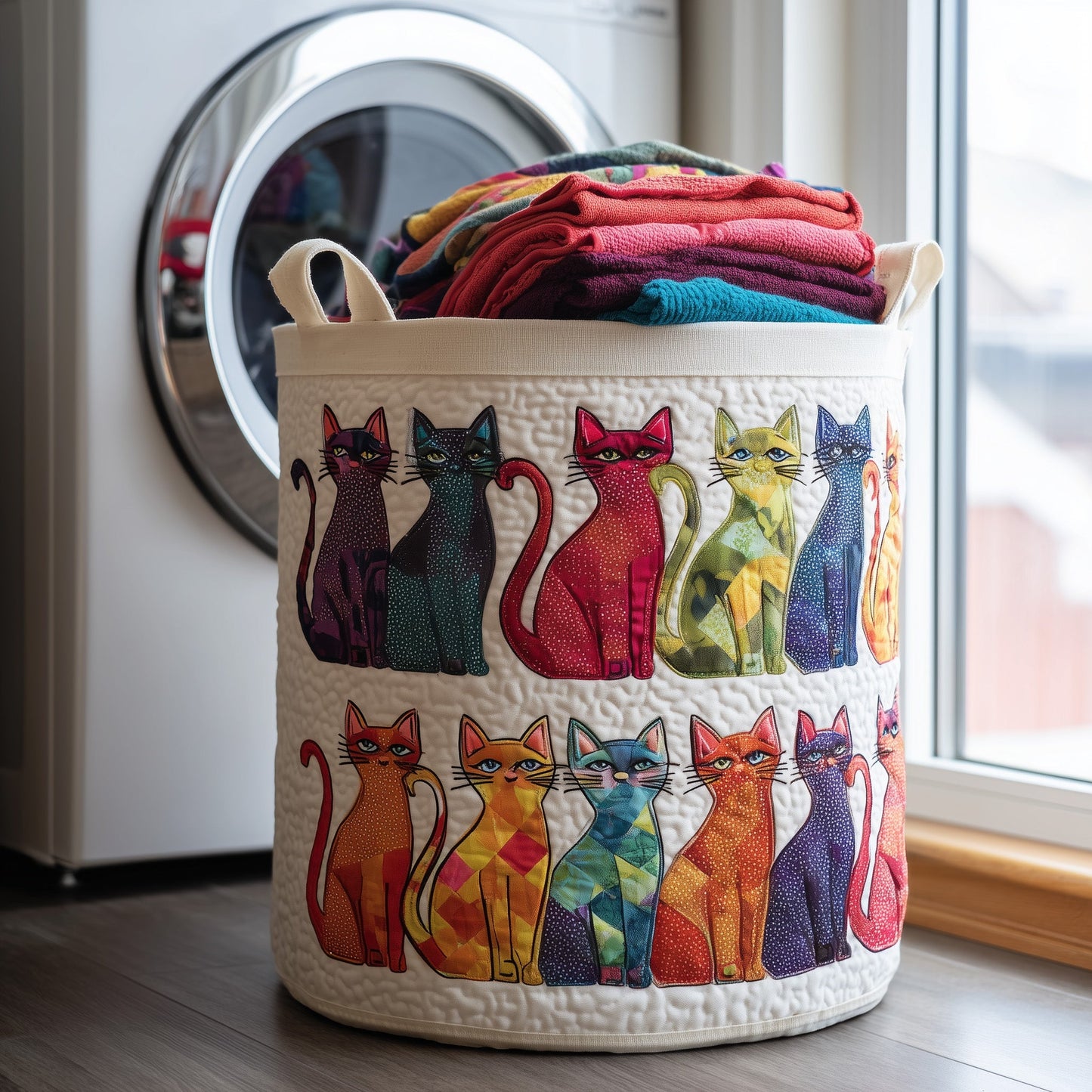 Playful Cat Quilted Laundry Basket GFTONL6247