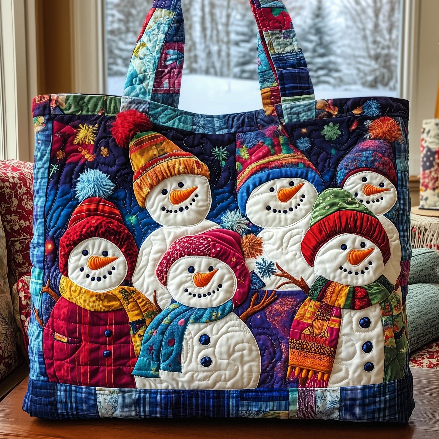 Cheerful Snowmen Quilted Tote Bag GFTONL6379