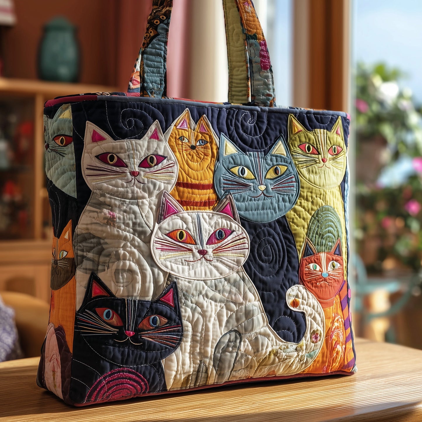 Whimsical Cat Quilted Tote Bag GFTONL6442