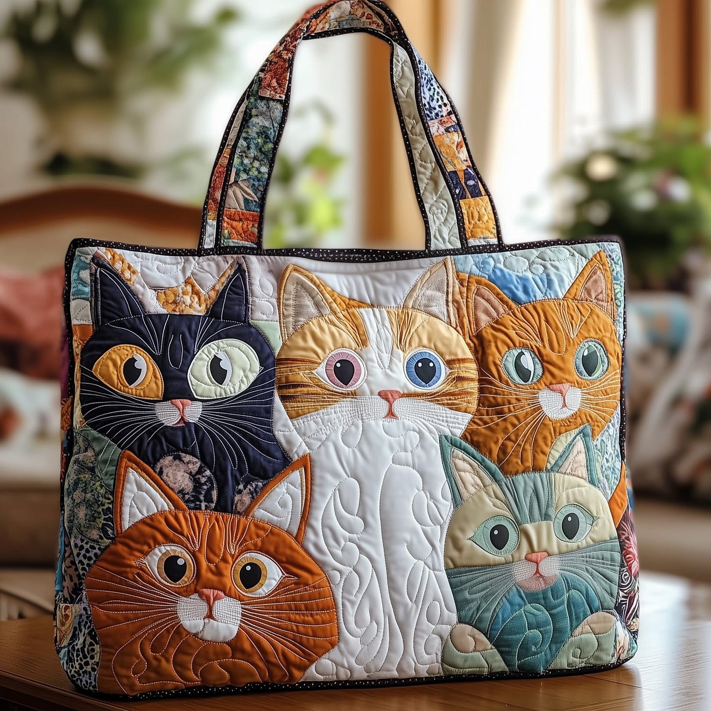 Whimsical Cat Quilted Tote Bag GFTONL6443