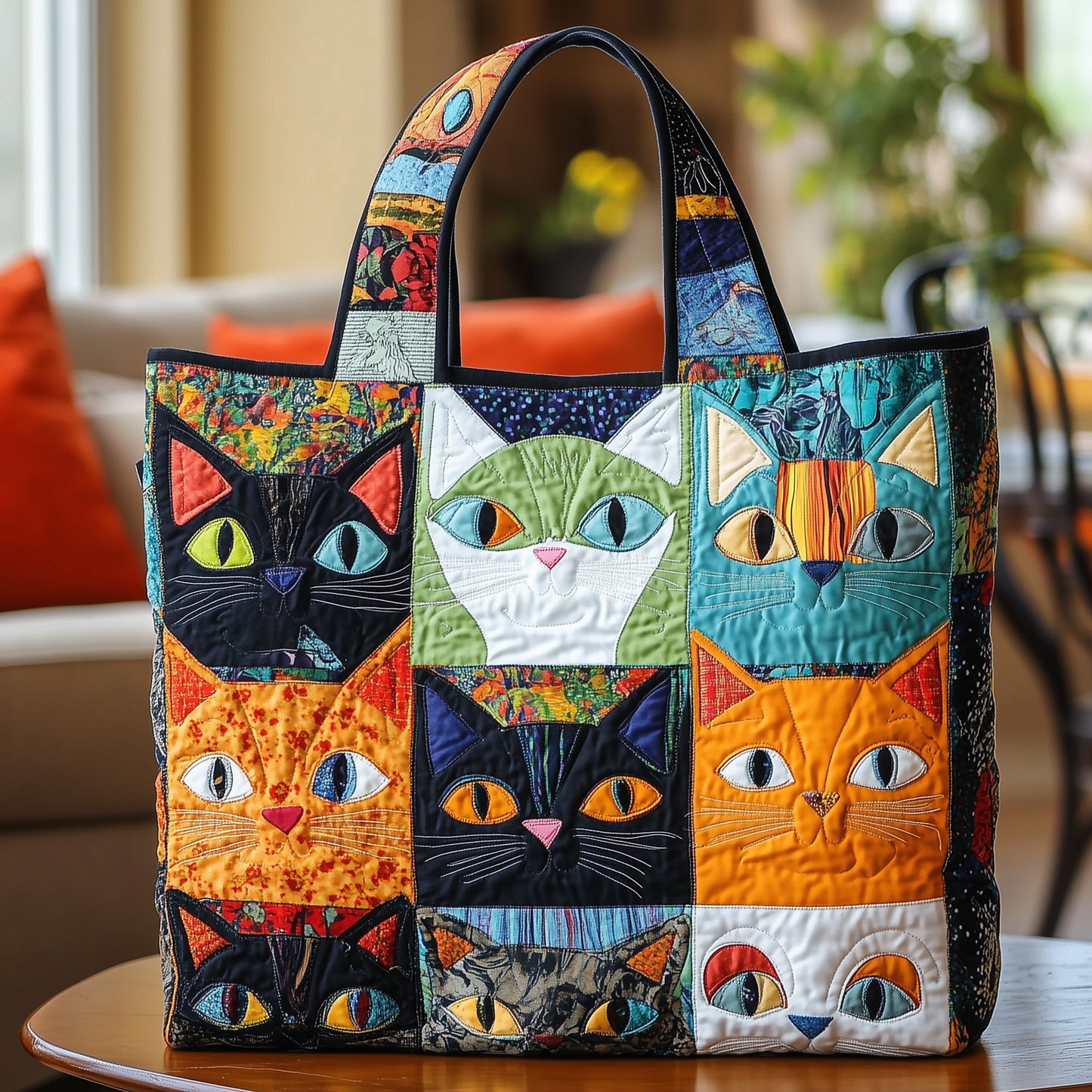 Whimsical Cat Quilted Tote Bag GFTONL6444