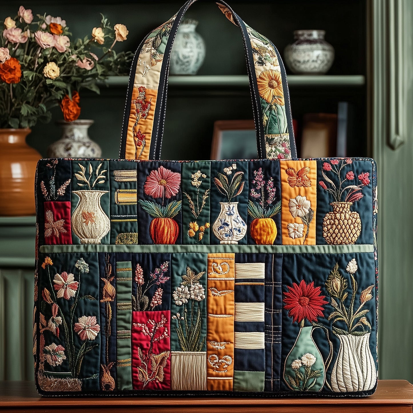 Bloomming Bookshelf Quilted Tote Bag GFTONL6449