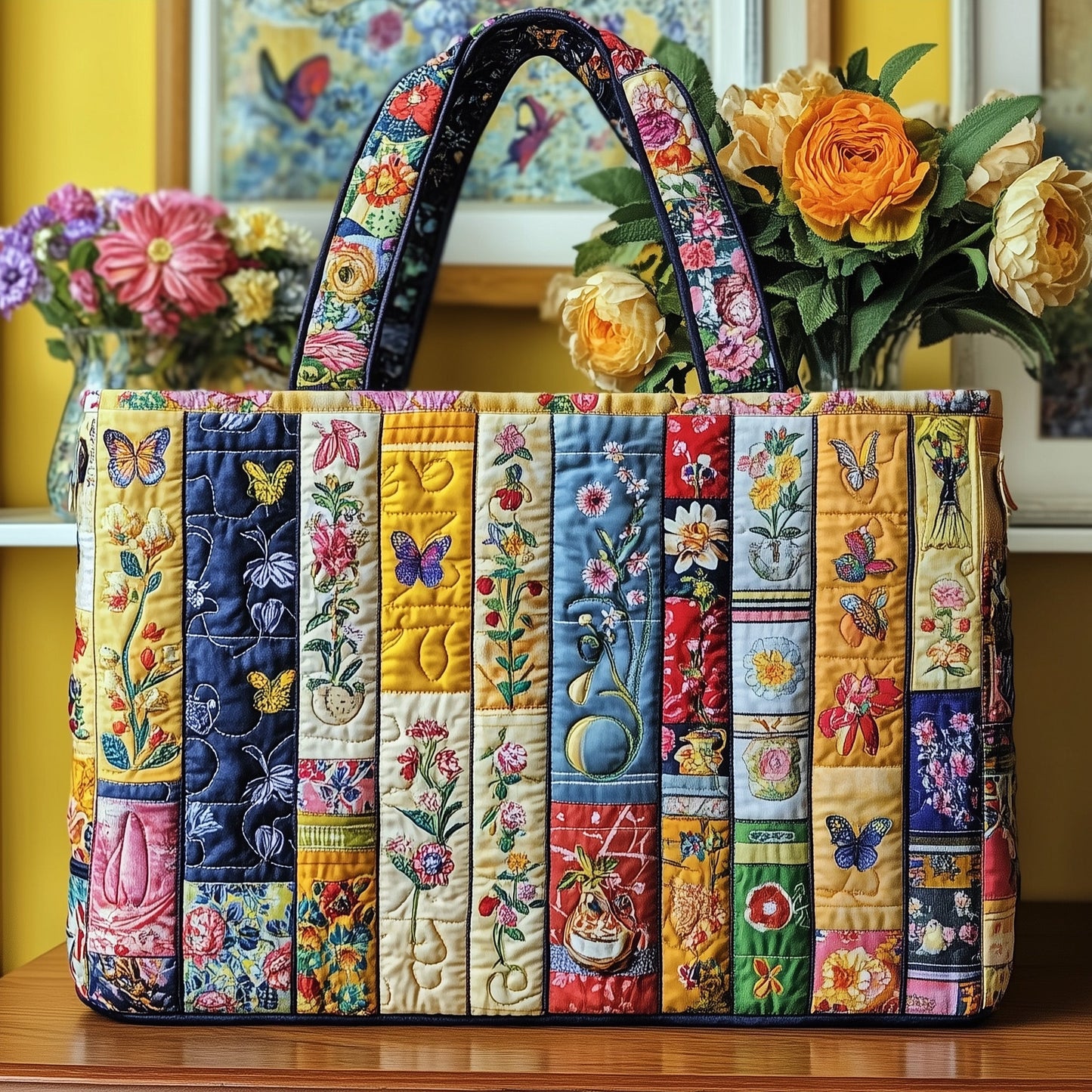 Vintage Bookshelf Quilted Tote Bag GFTONL6451