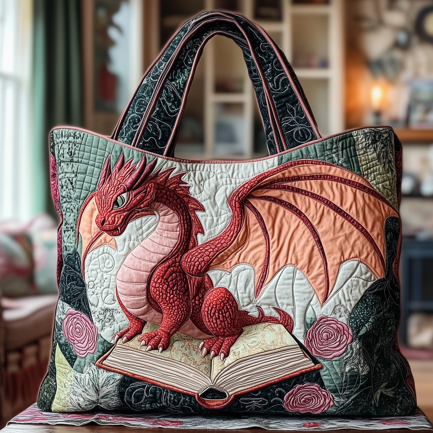Dragon Manuscript Quilted Tote Bag GFTONL6461