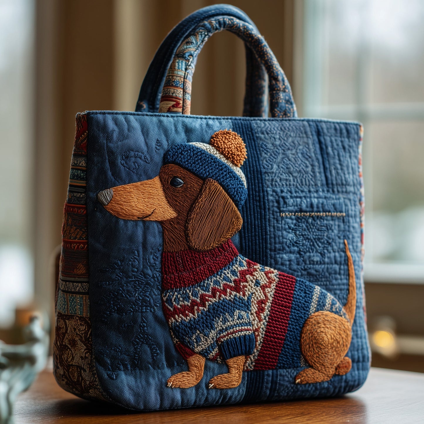 Winter Dachshund Quilted Tote Bag GFTONL6570