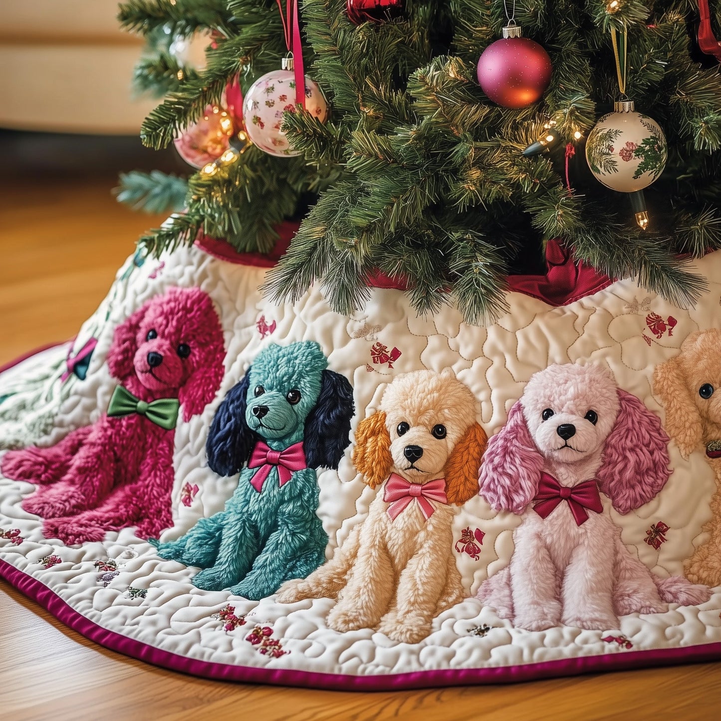 Colorful Poodle Quilted Tree Skirt GFTONL6815