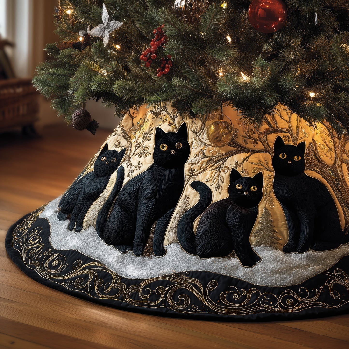 Black Furry Quilted Tree Skirt GFTONL6830