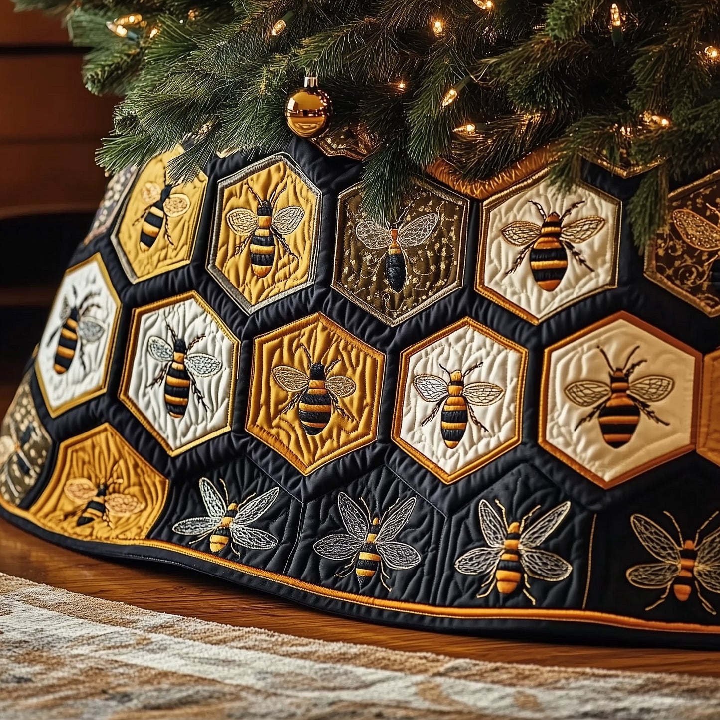 Honeycomb Bee Quilted Tree Skirt GFTONL6925