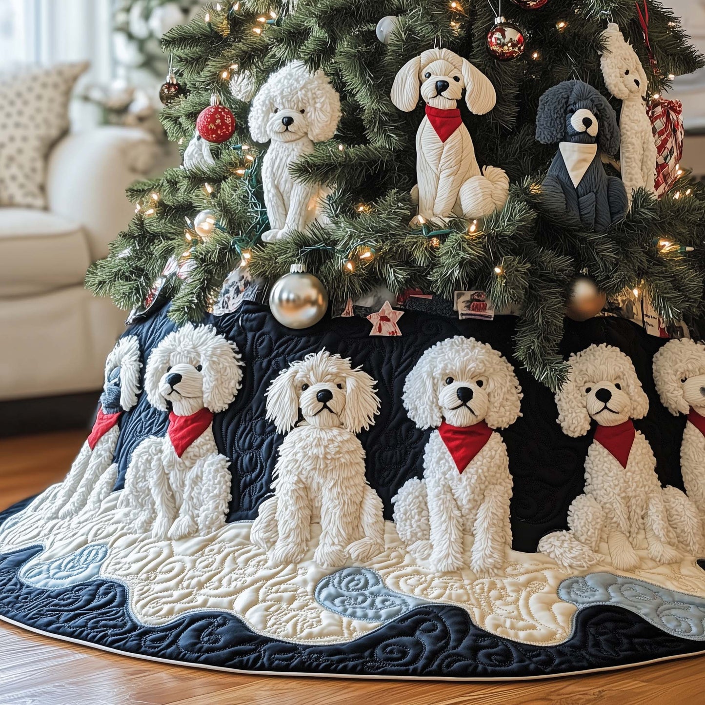 Charming Poodle Quilted Tree Skirt GFTONL6935