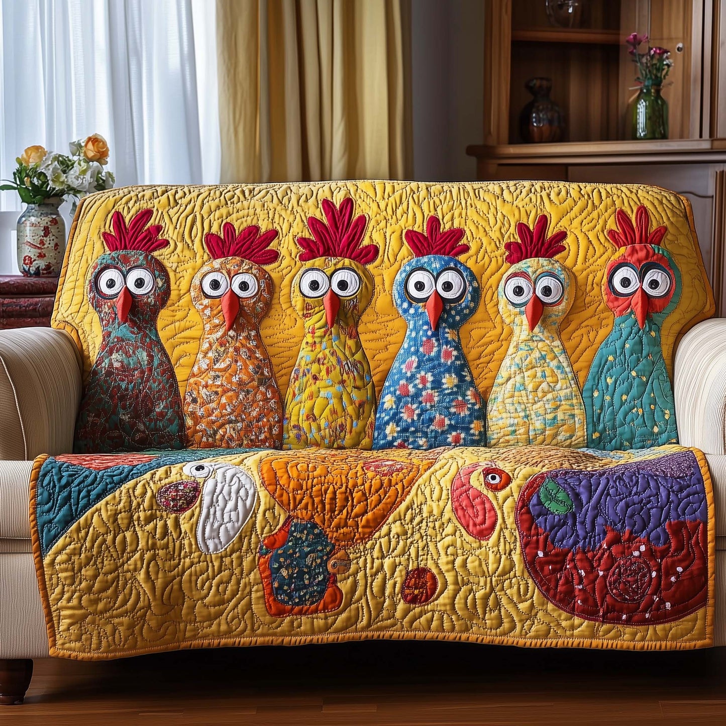 Whimisical Chicken Quilted Sofa Cover GFTONL7116