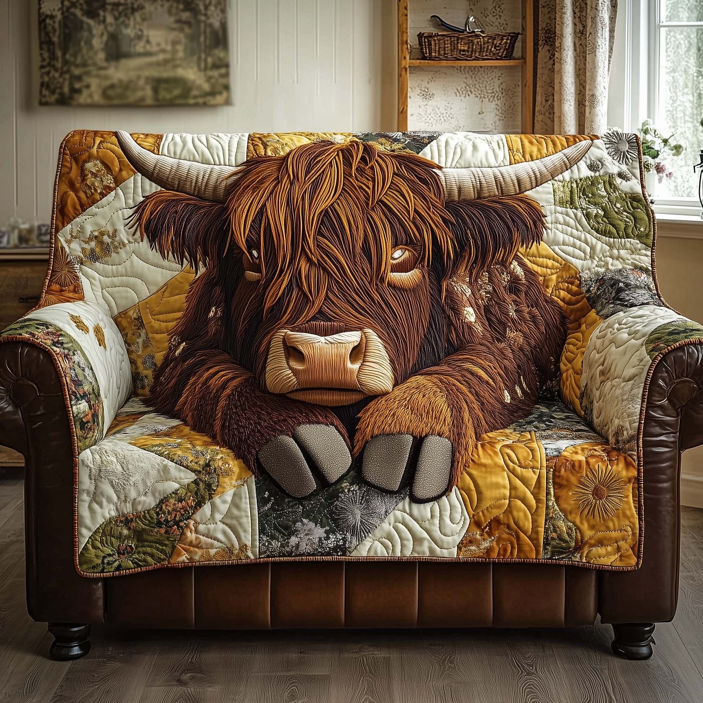 Resting Highland Cow Quilted Sofa Cover GFTONL7117