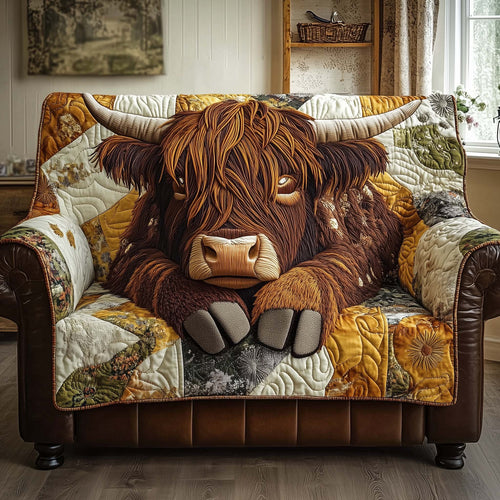 Resting Highland Cow Quilted Sofa Cover GFTONL7117