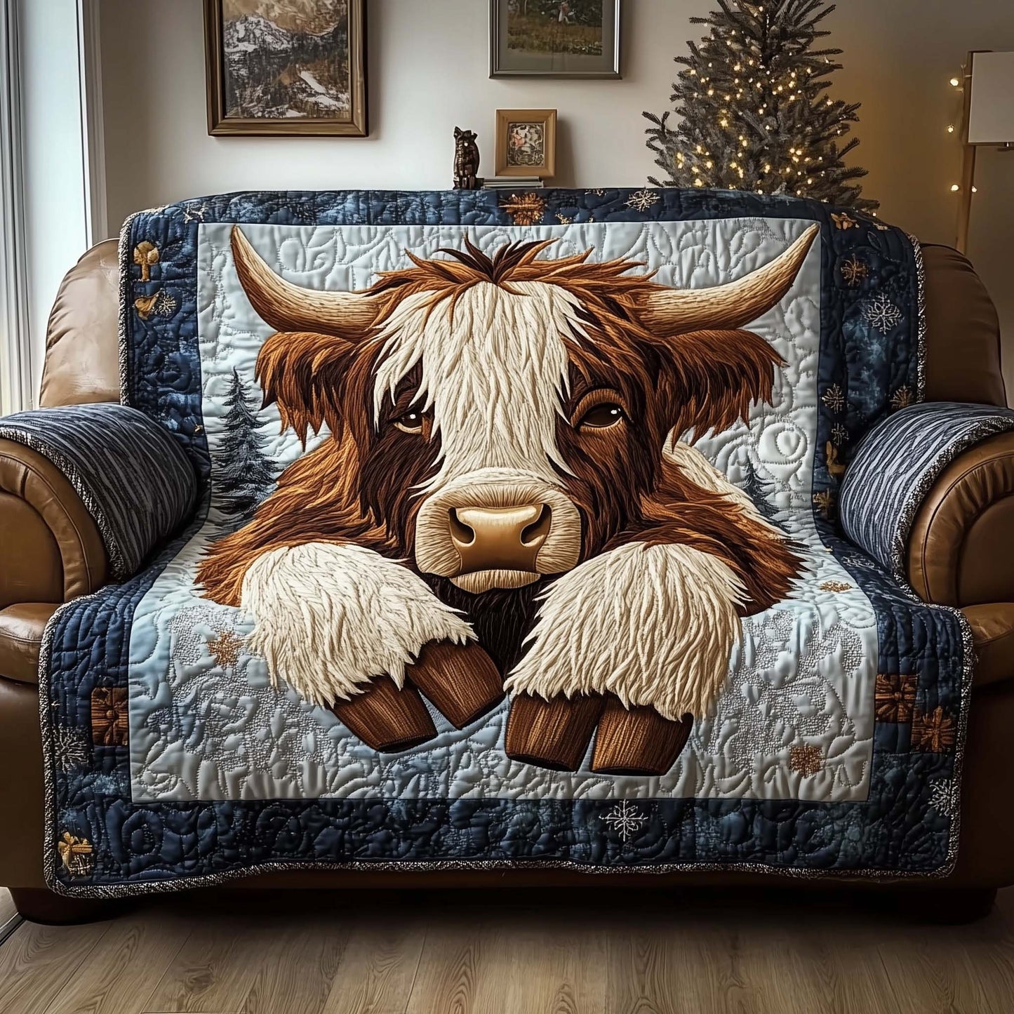 Resting Highland Cow Quilted Sofa Cover GFTONL7118