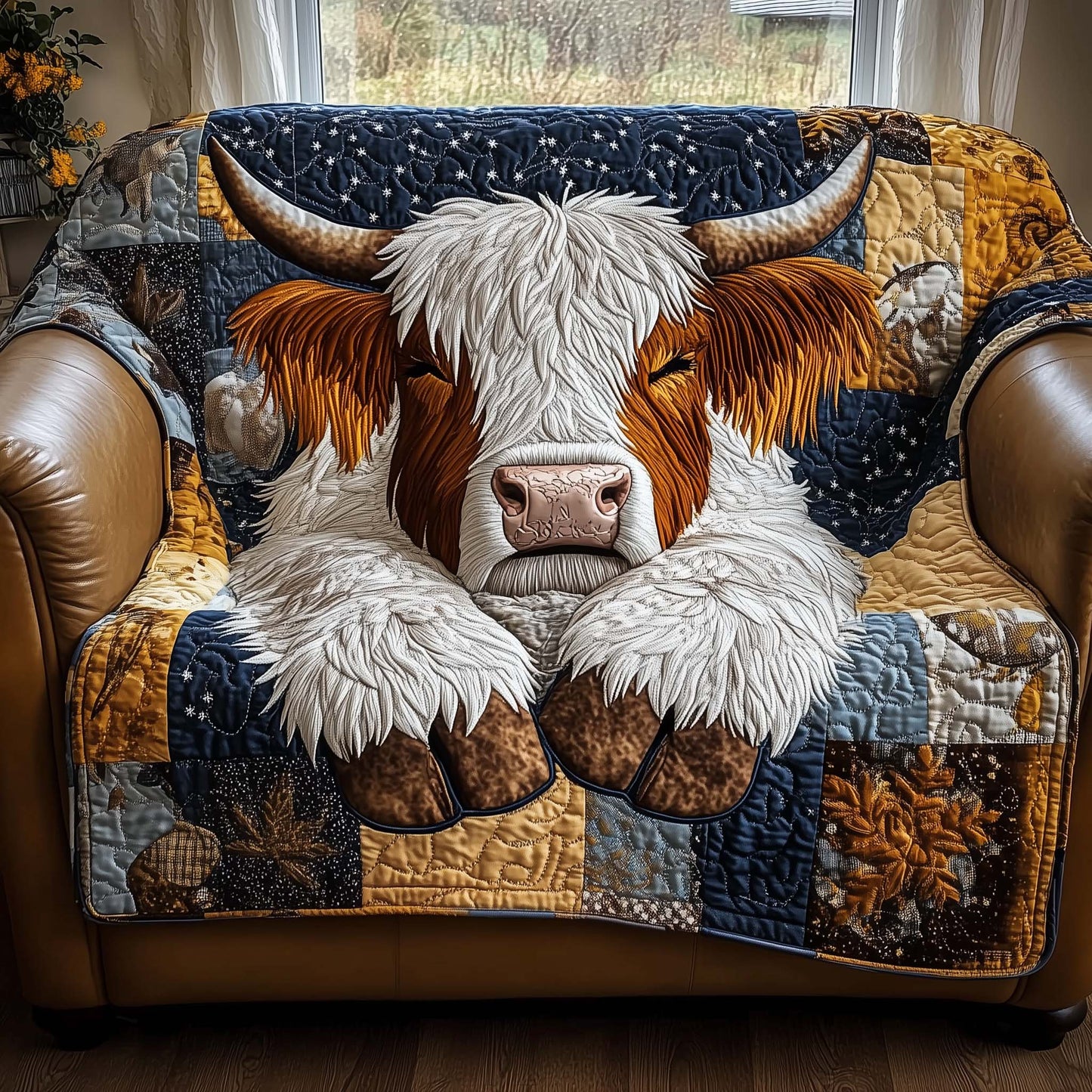 Resting Highland Cow Quilted Sofa Cover GFTONL7119