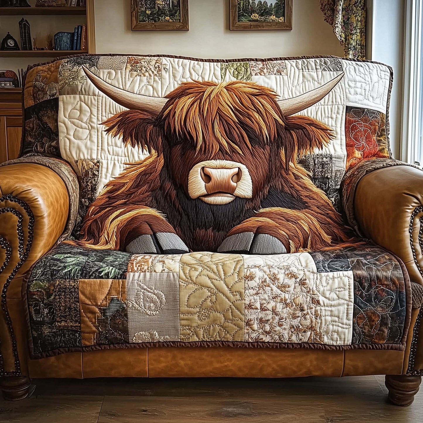 Resting Highland Cow Quilted Sofa Cover GFTONL7120