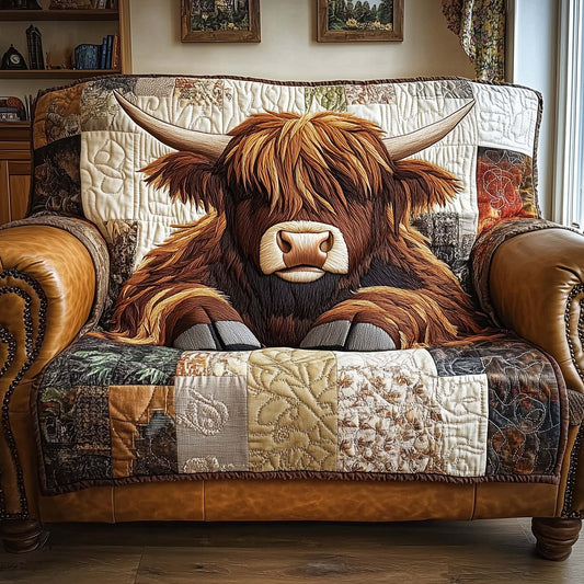 Resting Highland Cow Quilted Sofa Cover GFTONL7120