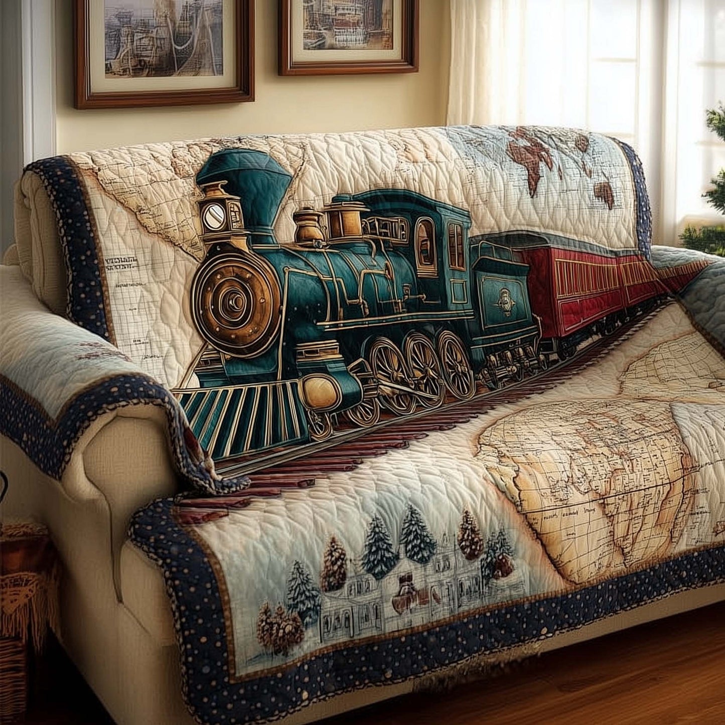 Vintage Train Quilted Sofa Cover GFTONL7205