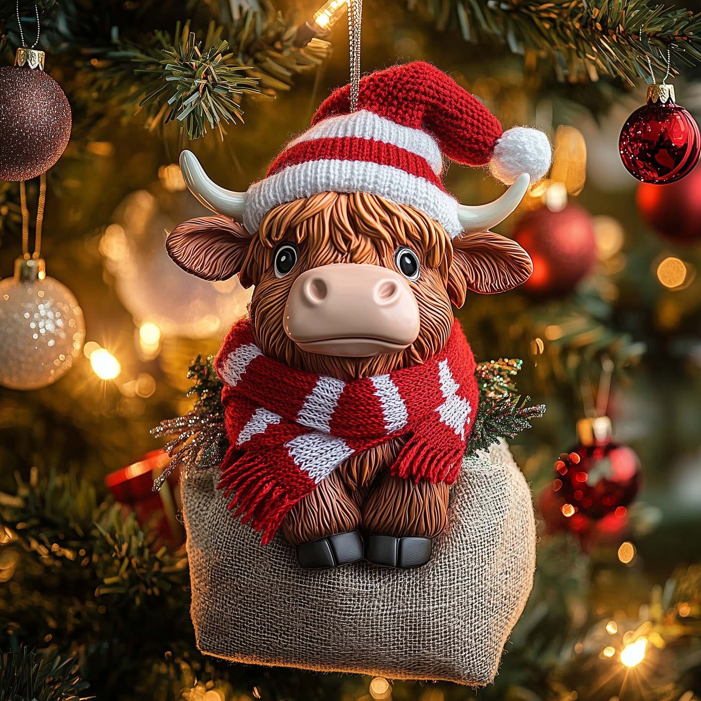 Holiday Highland Cow Christmas Mica Ornament GFTONL7207
