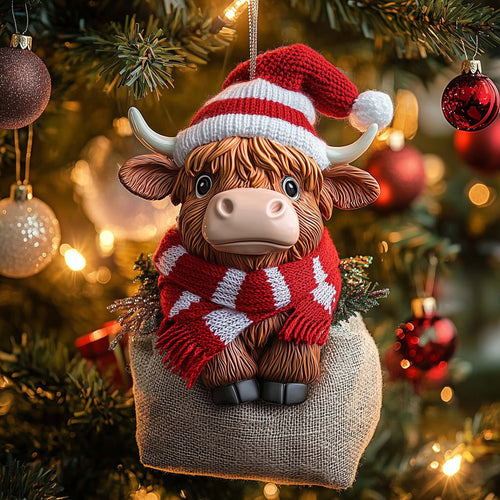 Holiday Highland Cow Christmas Mica Ornament GFTONL7207