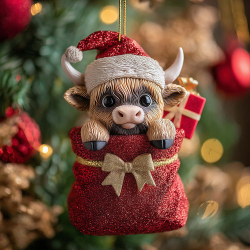 Holiday Highland Cow Christmas Mica Ornament GFTONL7208
